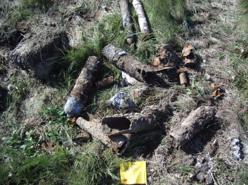 Munitions debris lying in the grass