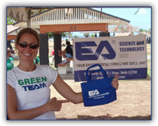 image of young woman holding EA sign
