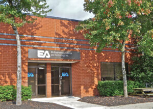 Entrance to EA Abingdon office with sign over door.