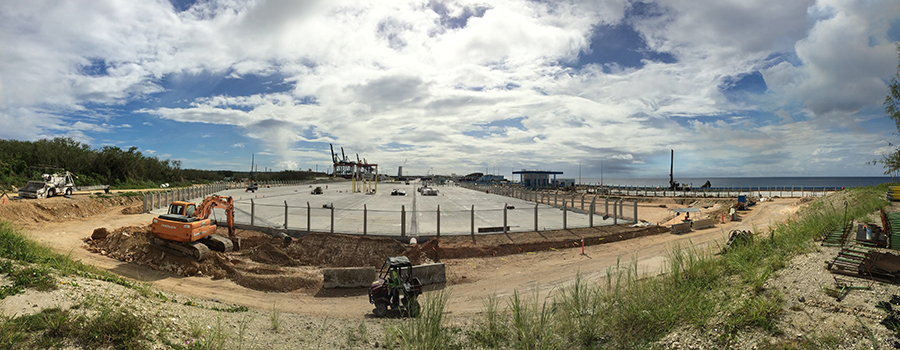 Panoramic view of construction at the Guam Commercial Port 