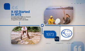 Screenshot from EA 50th anniversary history video focused on the founding in 1973 by Dr. Loren Jensen