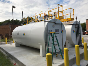 Aboveground fuel tank typical of those found at Department of Transportation maintenance facilities
