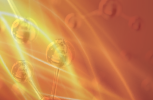 Orange and yello color gradiations representing heat overlaid on top of large molecules