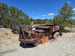 Abandoned rusty mining equipment vehicle at the Schmitt Uranium Mine
