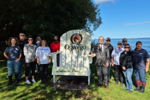 image of EA employees who participated in the shoreline cleanup event.