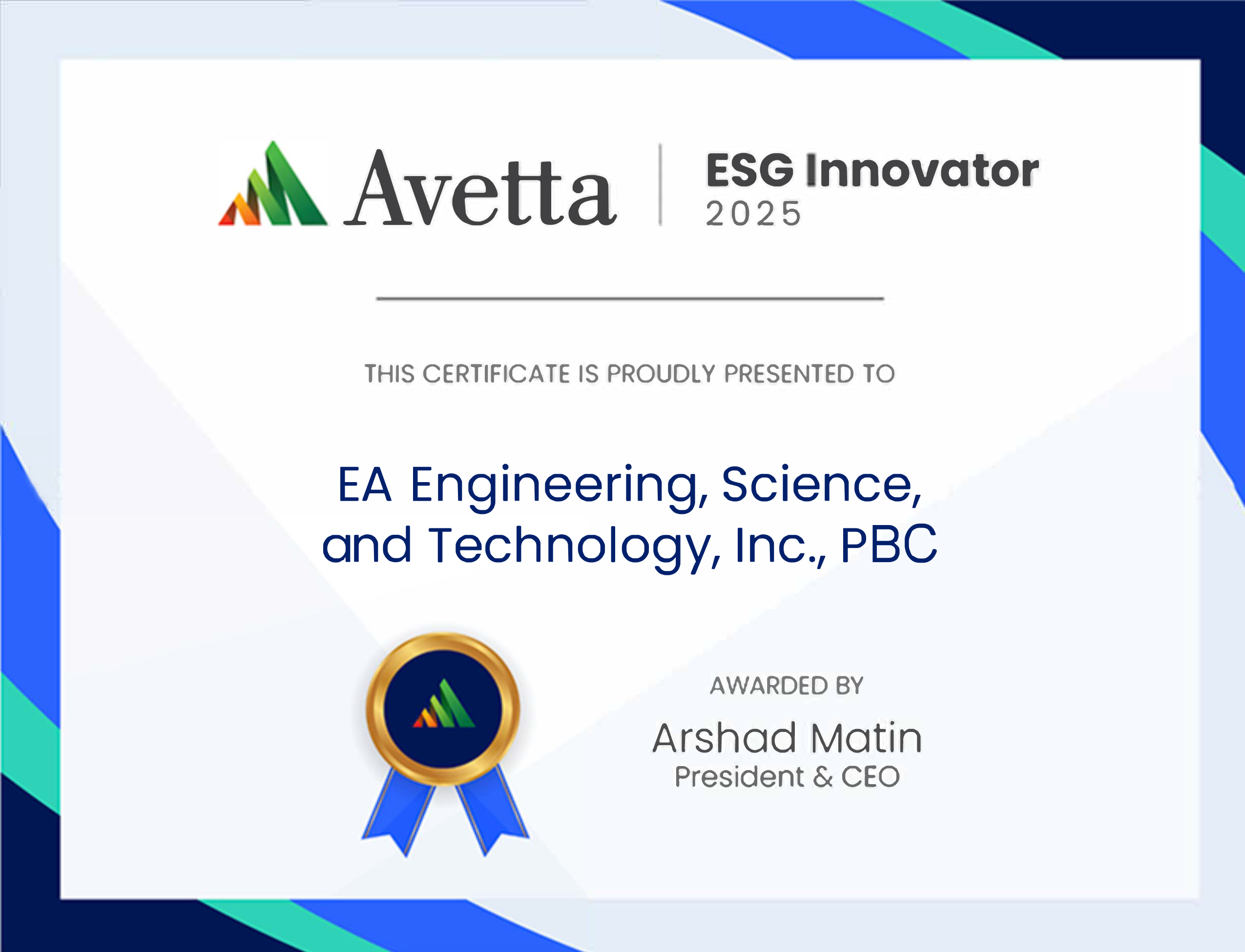 Avetta ESG Innovator Award Certificate
