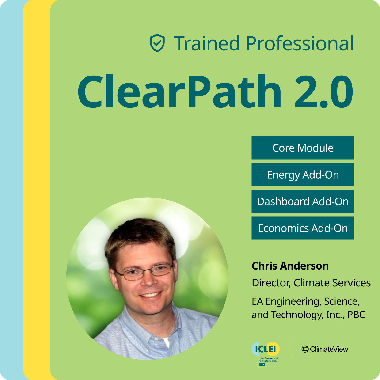 ClearPath 2.0 Trained Professional Badge featuring Chris Anderson, who completed the core module as well as the energy, dashboard, and economics add ons.