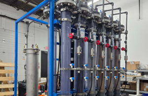 Pilot-scale drinking water treatment skid featuring six pairs of columns.